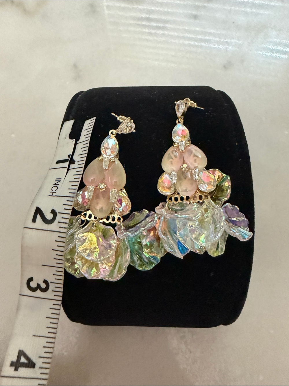 Crystal-Embellished Iridescent Petal Drop Earrings - Women Jewelry - Picture 3 of 4